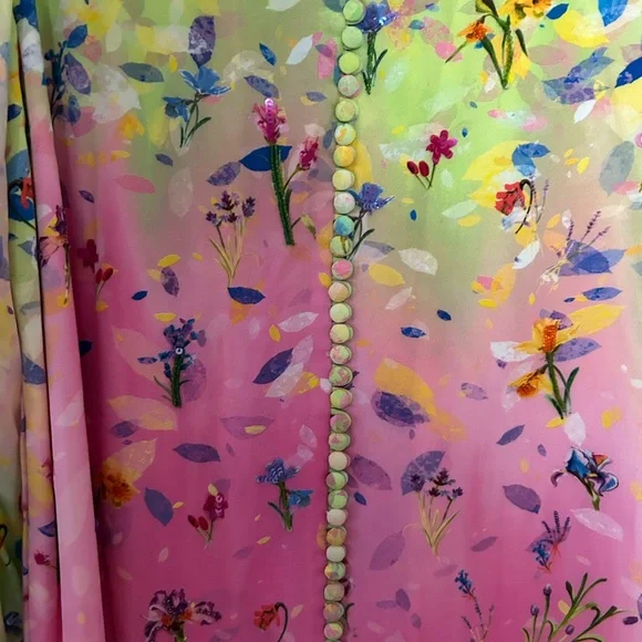 Vibrant Lime & Pink Ombre Maxi Dress,bidet and 100% silk - Picture 3 of 14